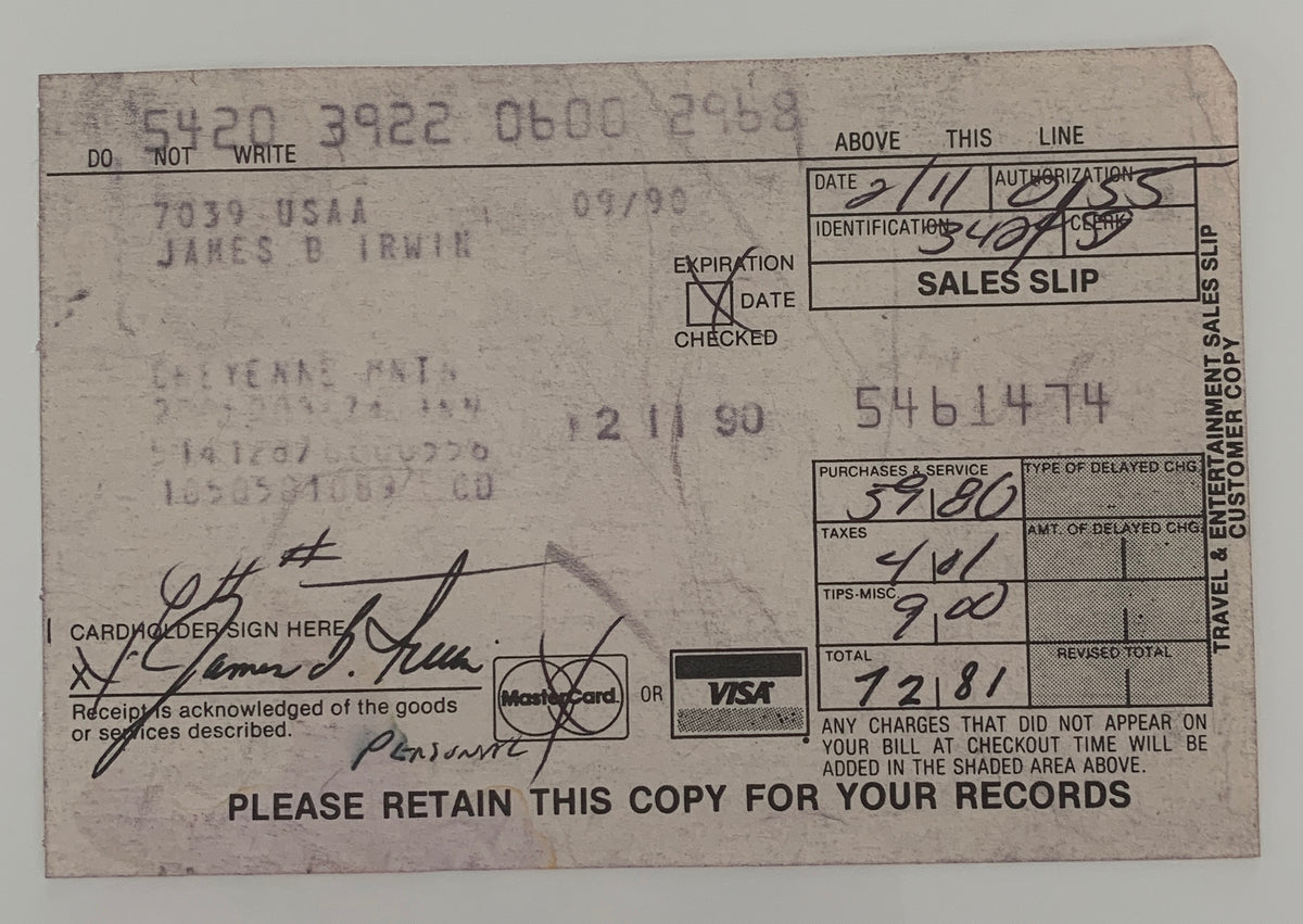 Astronaut James Irwin signed receipt