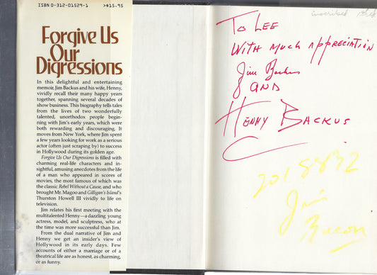 Jim and Henny Backus signed book