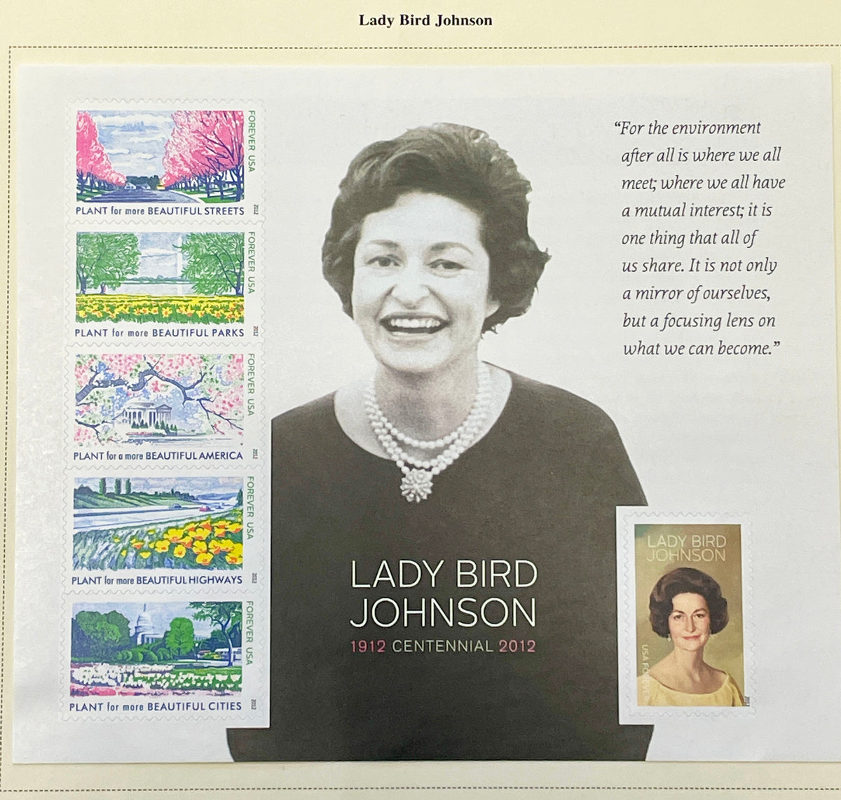 2012 Lady Bird Johnson stamp set of 6