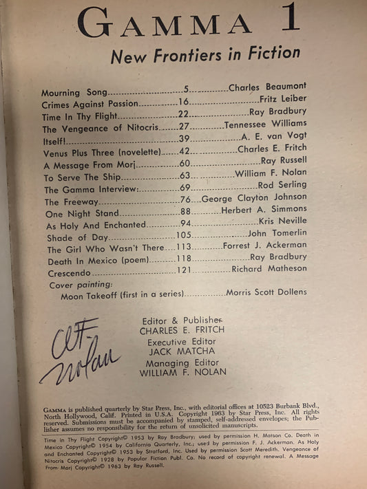 William F. Nolan Gamma signed book