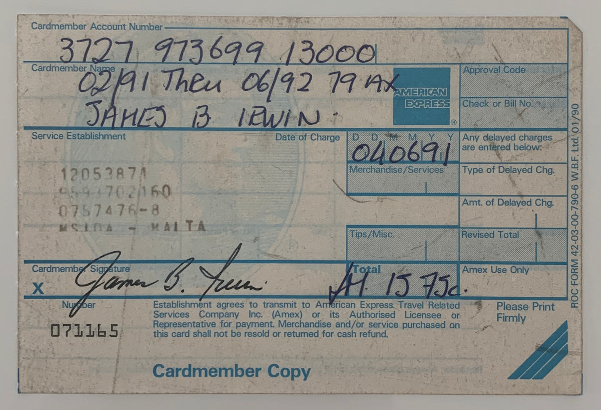 Astronaut James Irwin signed receipt