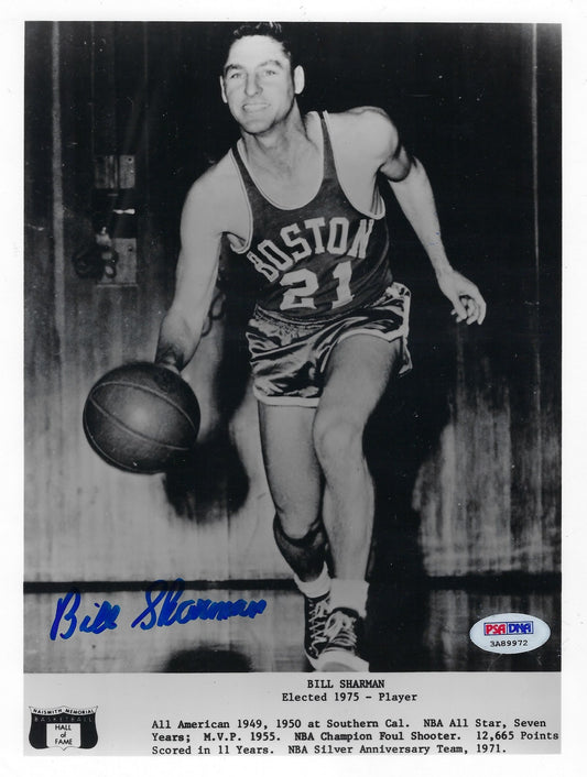 Bill Sharman signed photo. PSA