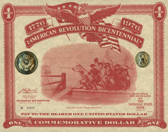 American Revolution Bicentennial Commemorative One Dollar Certificate, Massachusetts