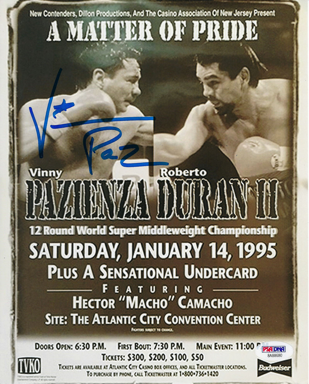 Boxer Vinny Paz signed photo. PSA