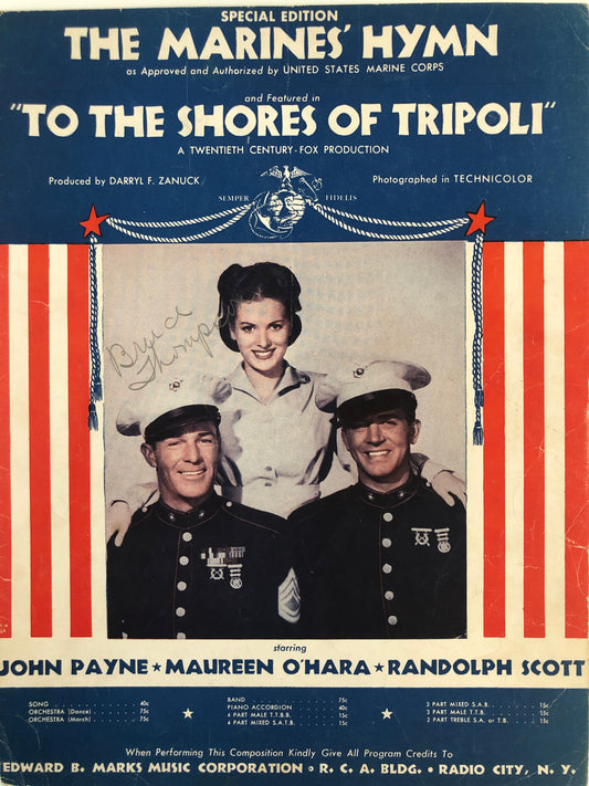 Marine corp To The Shores of Tripoli signed music sheet