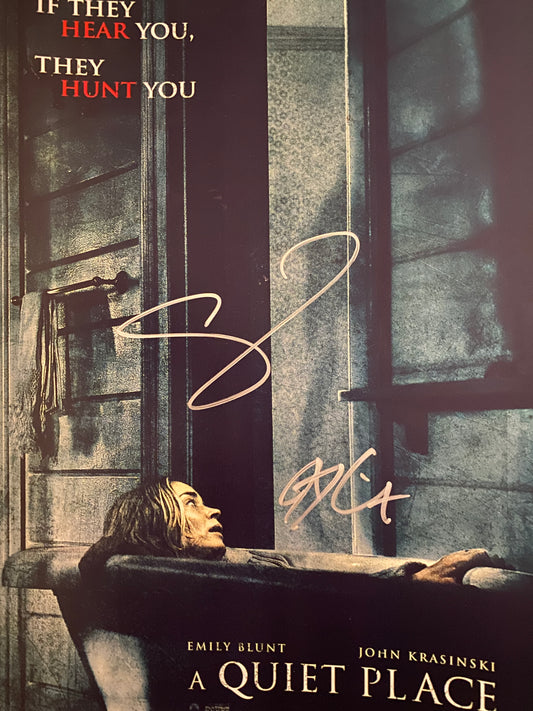 A Quiet Place Emily Blunt and John Krasinski signed mini movie poster