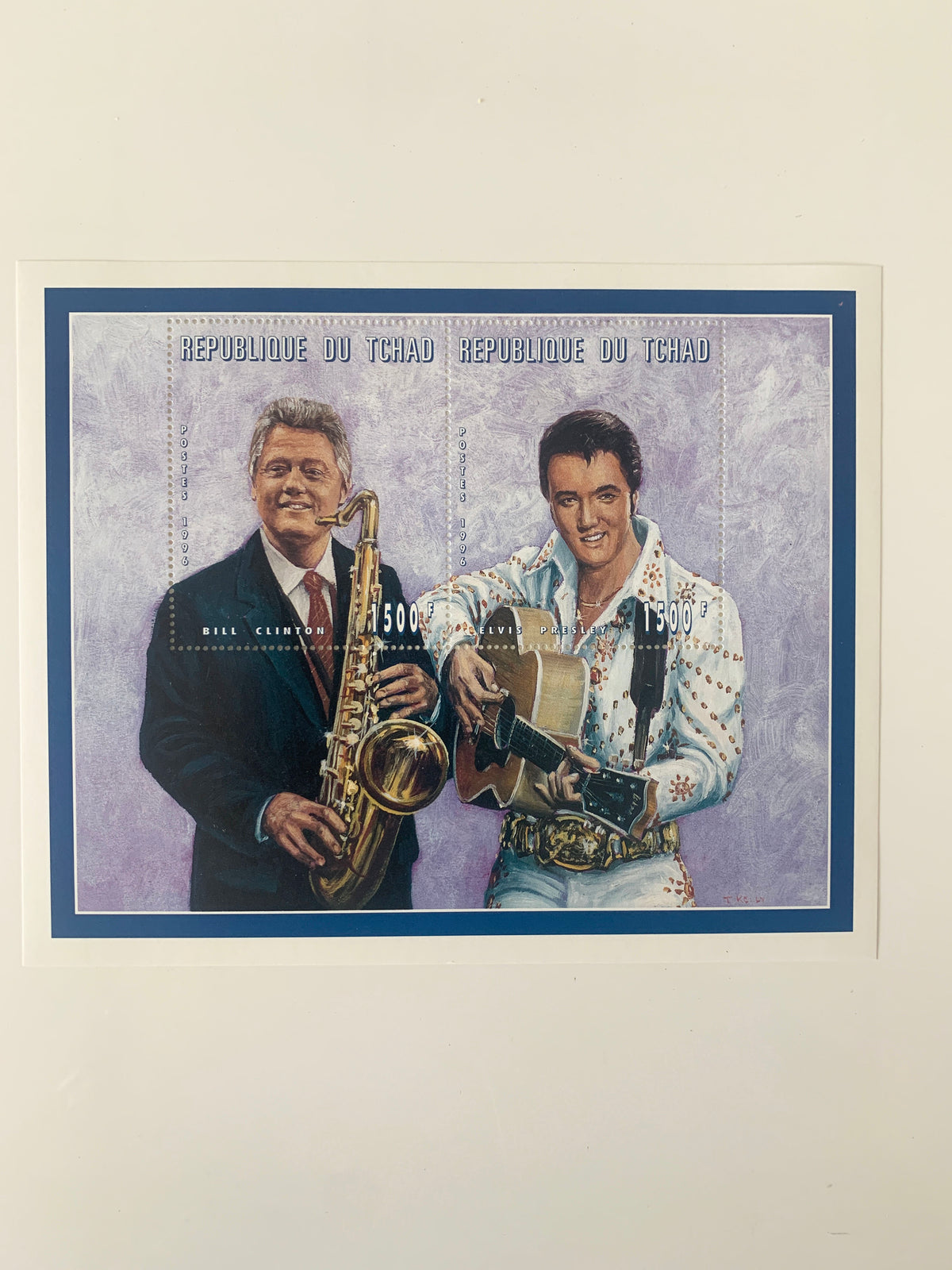 Bill Clinton & Elvis Presley Commemorative Souvenir Stamp Sheet - Chad 1996