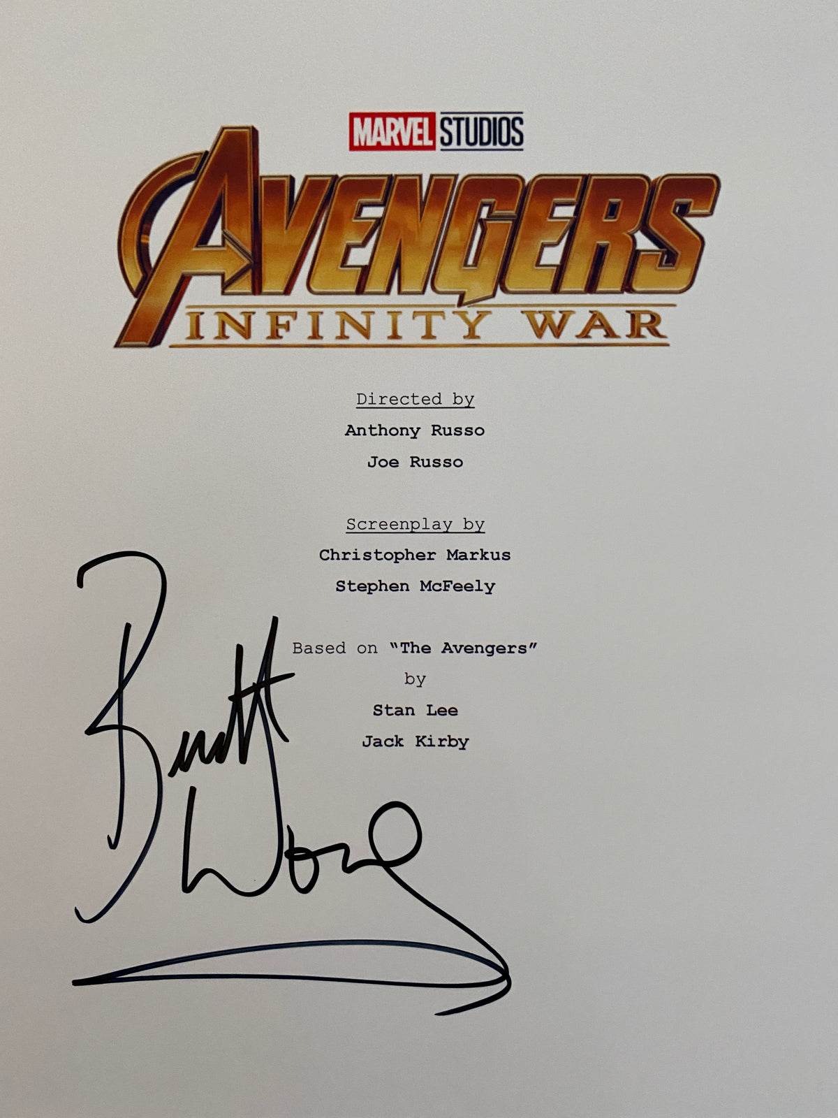 Avengers: Infinity War signed script cover