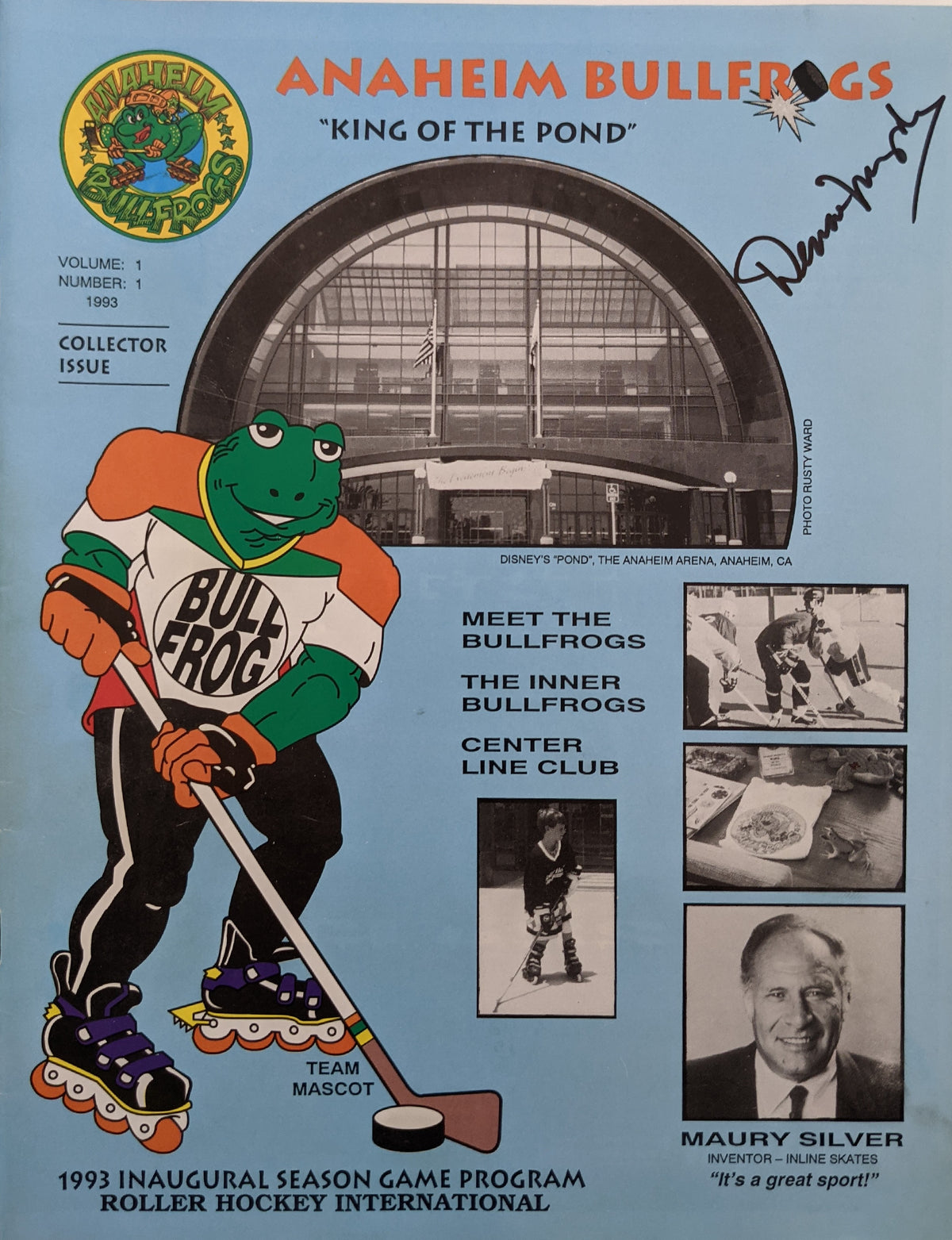 Anaheim Bullfrogs Roller Hockey 1993 Inaugural Season Game Signed Program