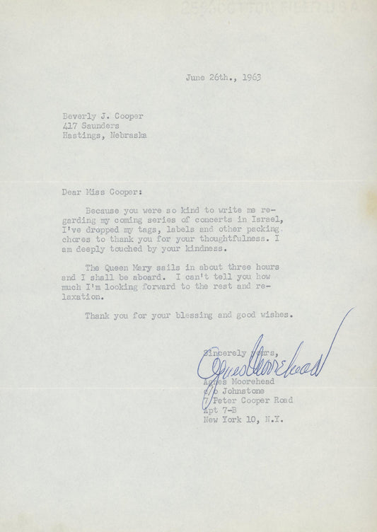 Agnes Moorehead BeWitched signed personal letter