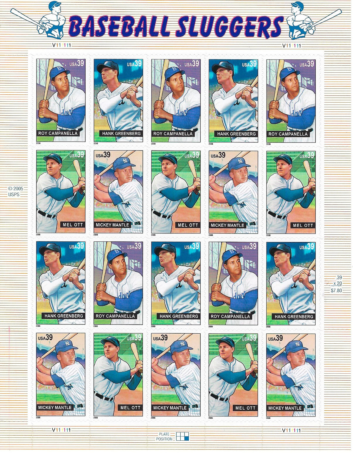 Baseball Sluggers Stamps