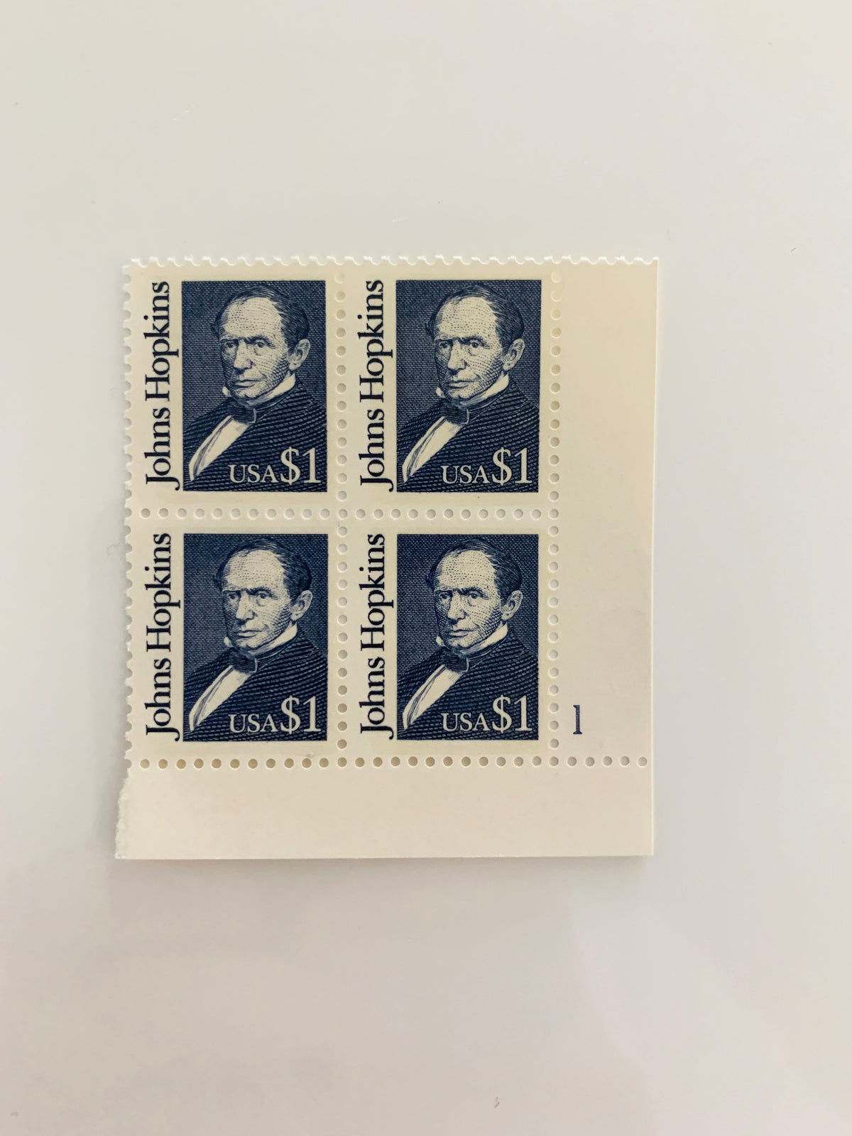 1989 $1 Great Americans: Johns Hopkins Stamp Plate Block