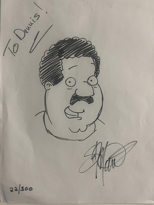 Family Guy Cleveland original sketch autographed by Seth McFarlane.