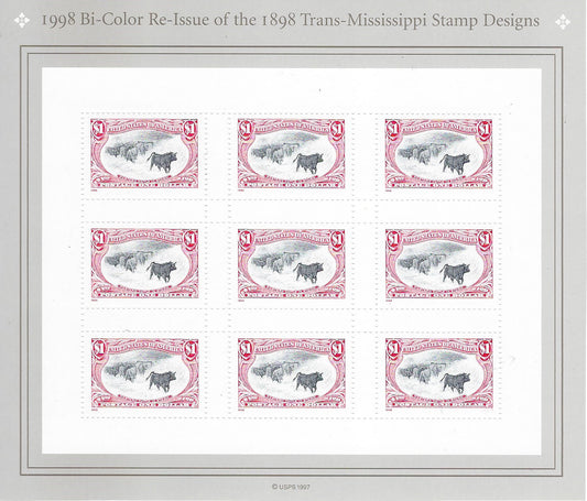 1998 Bi-Color Re-Issue of 1898 Trans-Mississippi stamp design sheet