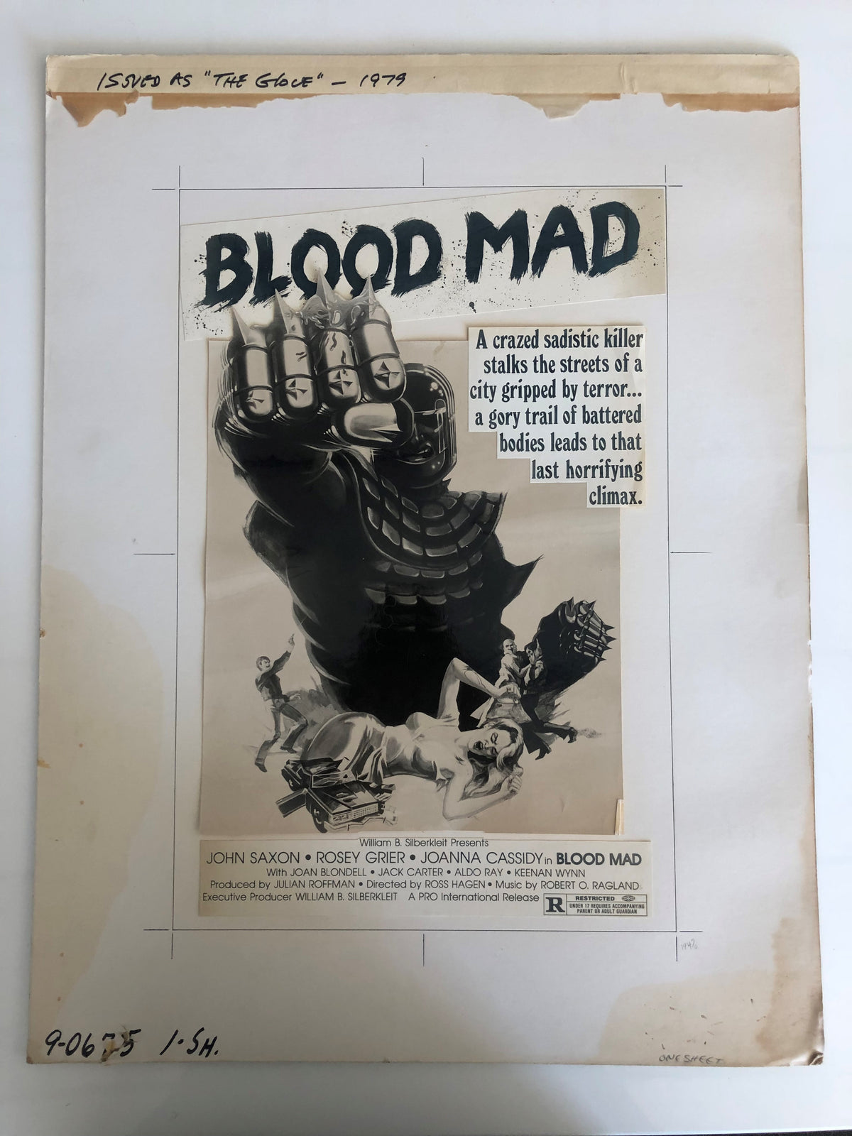 Blood Mad (The Glove) Original 1979 Vintage Movie Advertising Paste Up 