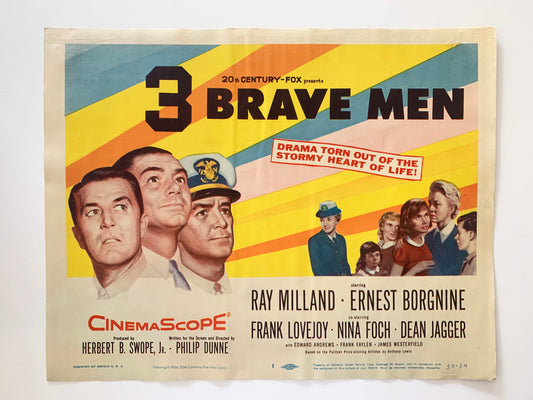 Three Brave Men original 1956 vintage lobby card