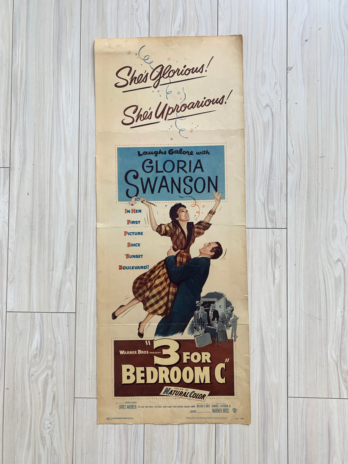 3 for Bedroom "C" original 1952 vintage insert  movie poster