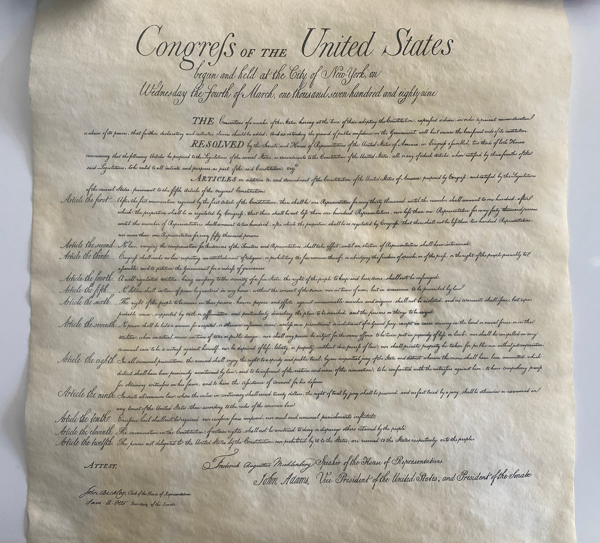 Bill of Rights replica document