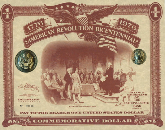 American Revolution Bicentennial Commemorative One Dollar Certificate, Delaware