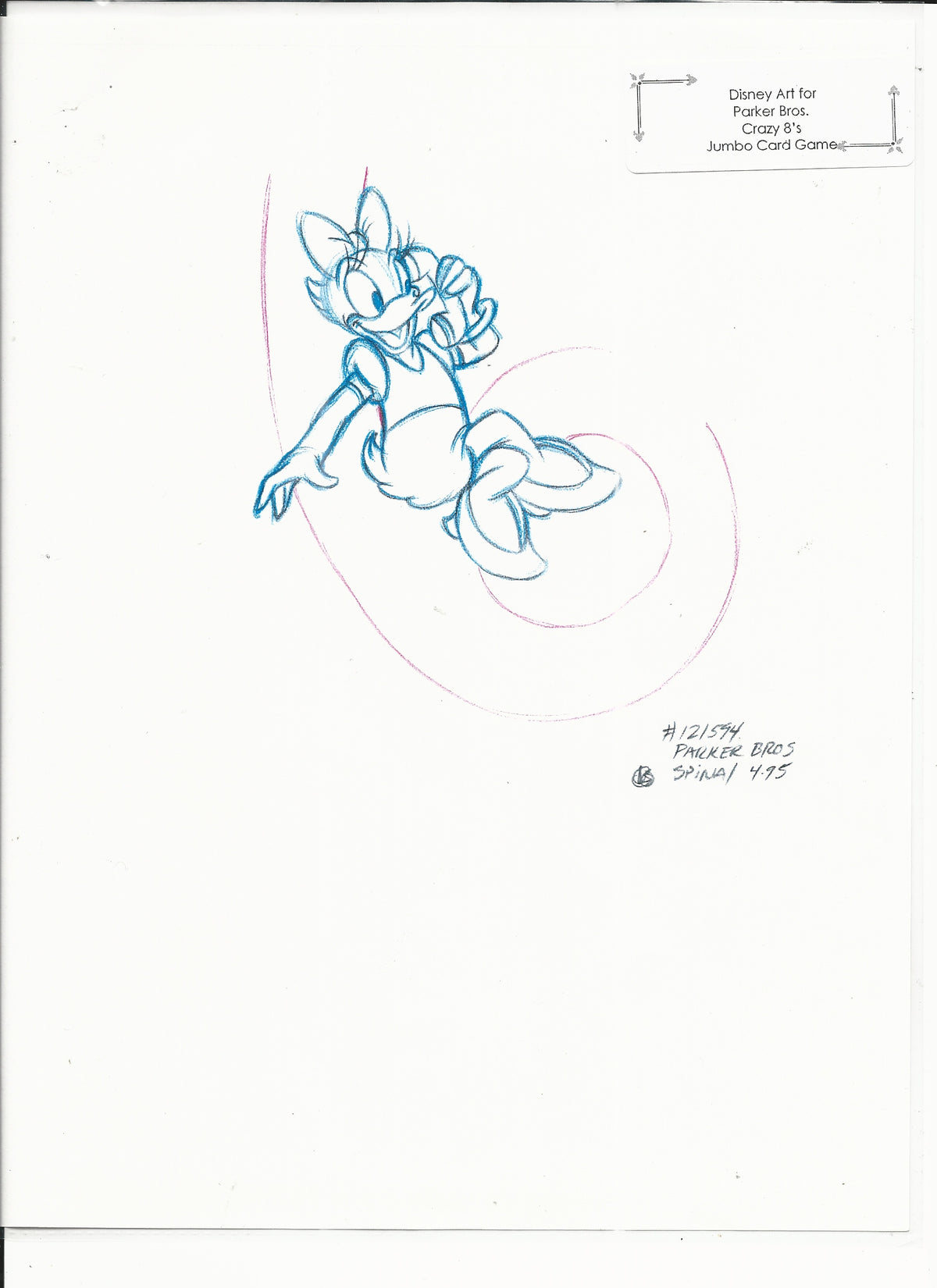 Disney Daisy Duck original hand drawn art for Parker Bros. Hasbro Crazy 8's card game