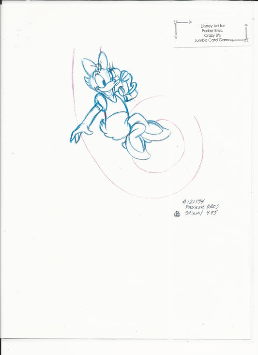 Disney Daisy Duck original hand drawn art for Parker Bros. Hasbro Crazy 8's card game