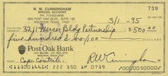 Apollo 7 Astronaut Walter Cunningham signed check