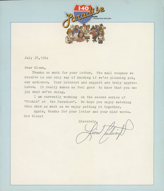 Lionel Cartwright signed letter