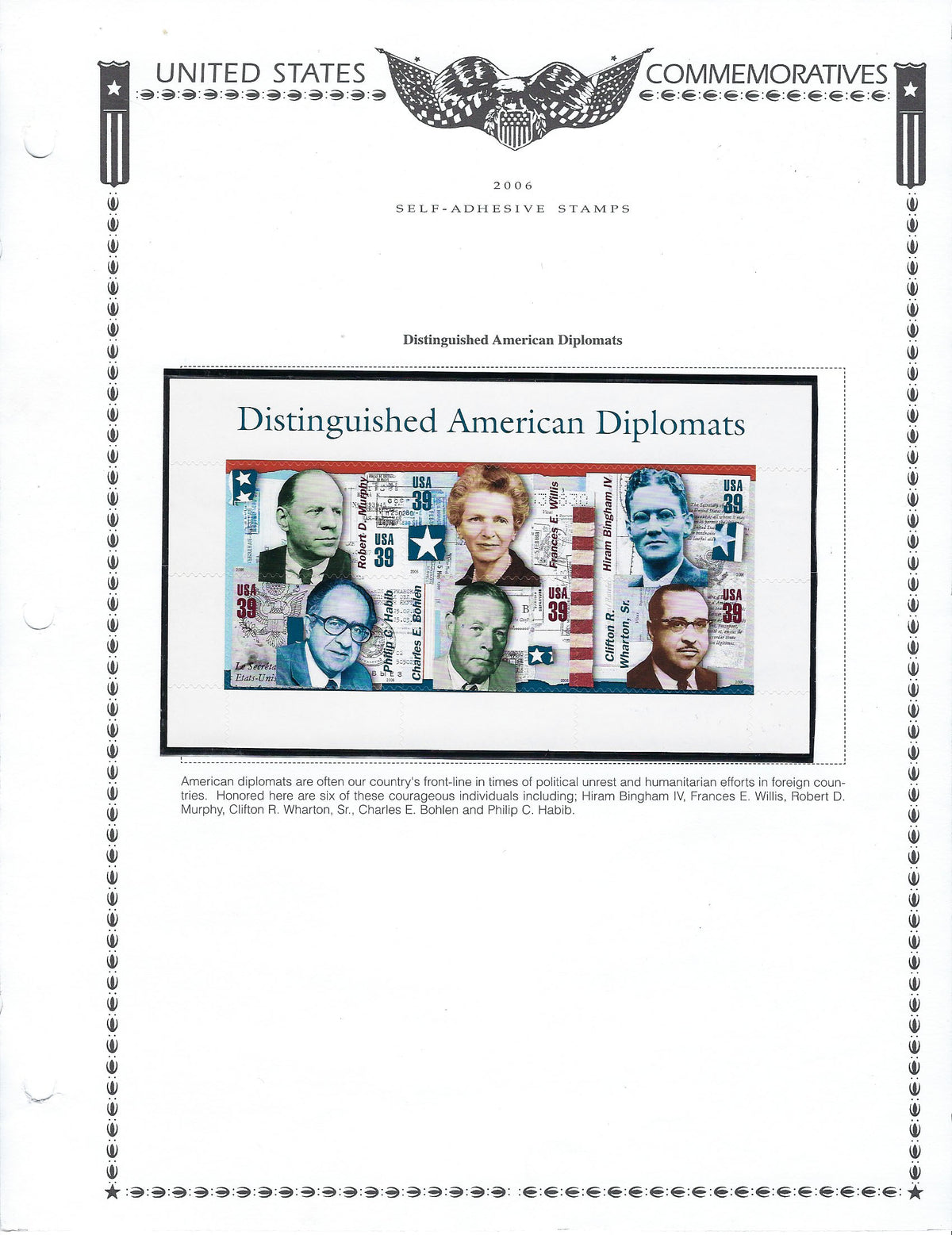 2006 Distinguishes American Diplomats Commemorative Stamp Sheet