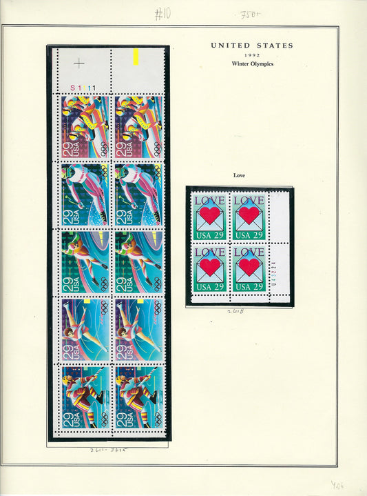 1992 US Olympic stamps and Love stamps