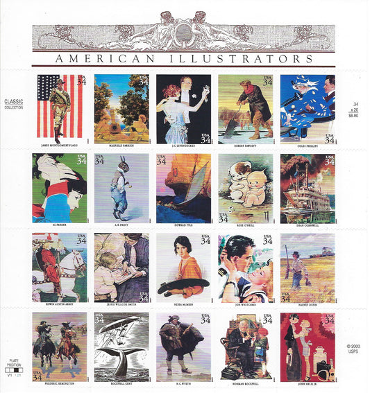 American Illustrators stamp sheet 20 x 34 cent stamps