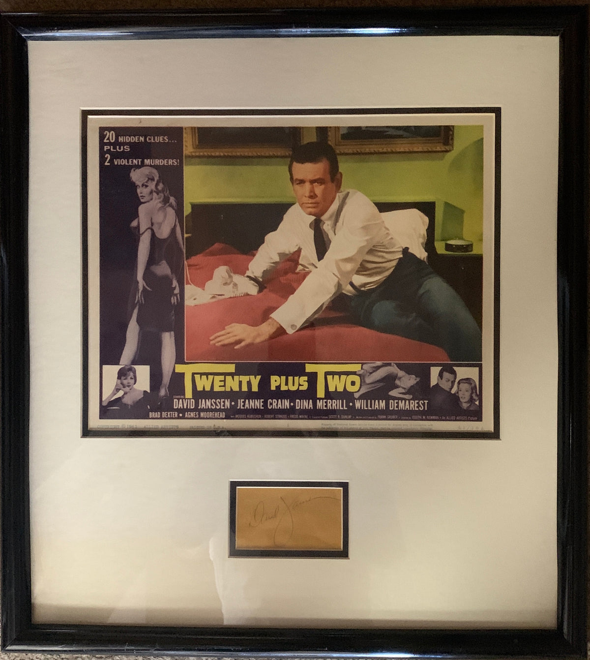 Twenty Plus Two lobby card and David Janssen signature in custom frame