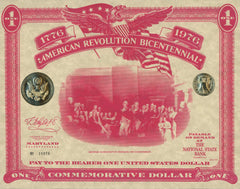 American Revolution Bicentennial Commemorative One Dollar Certificate, Maryland