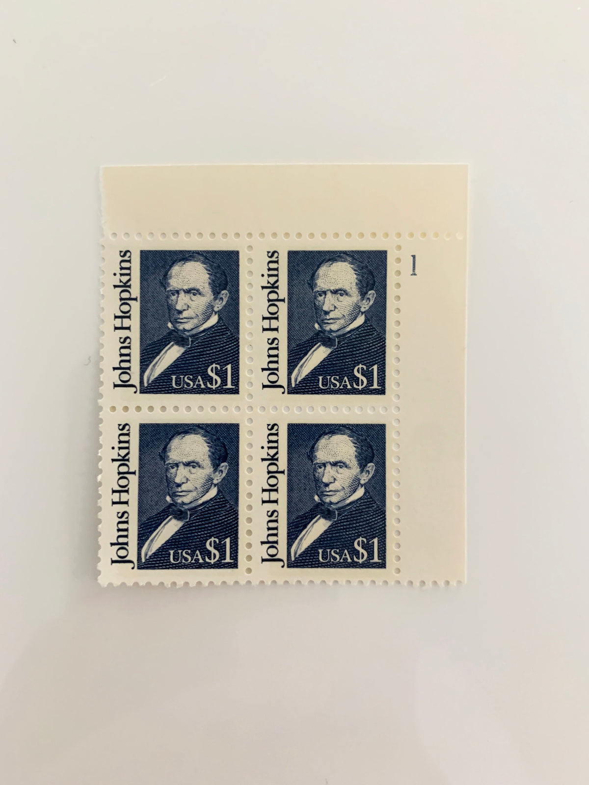 1989 $1 Great Americans: Johns Hopkins Stamp Plate Block