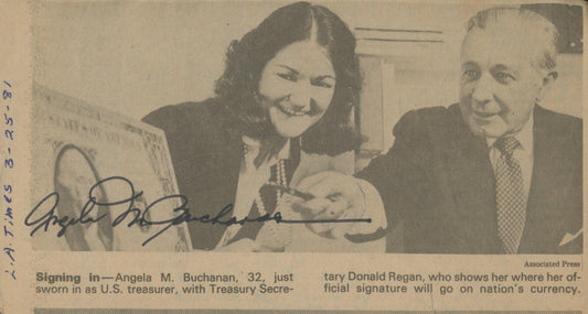 Angela Buchanan signed newspaper clipping