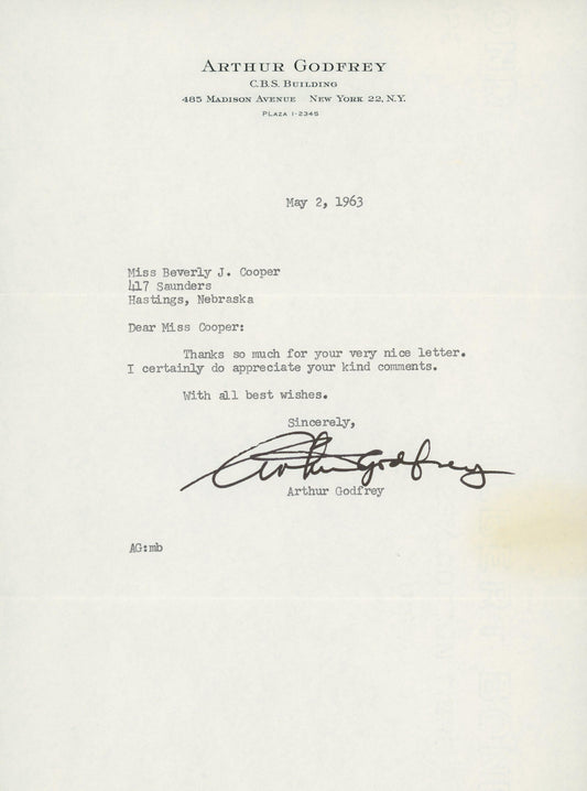 Arthur Godfrey signed letter