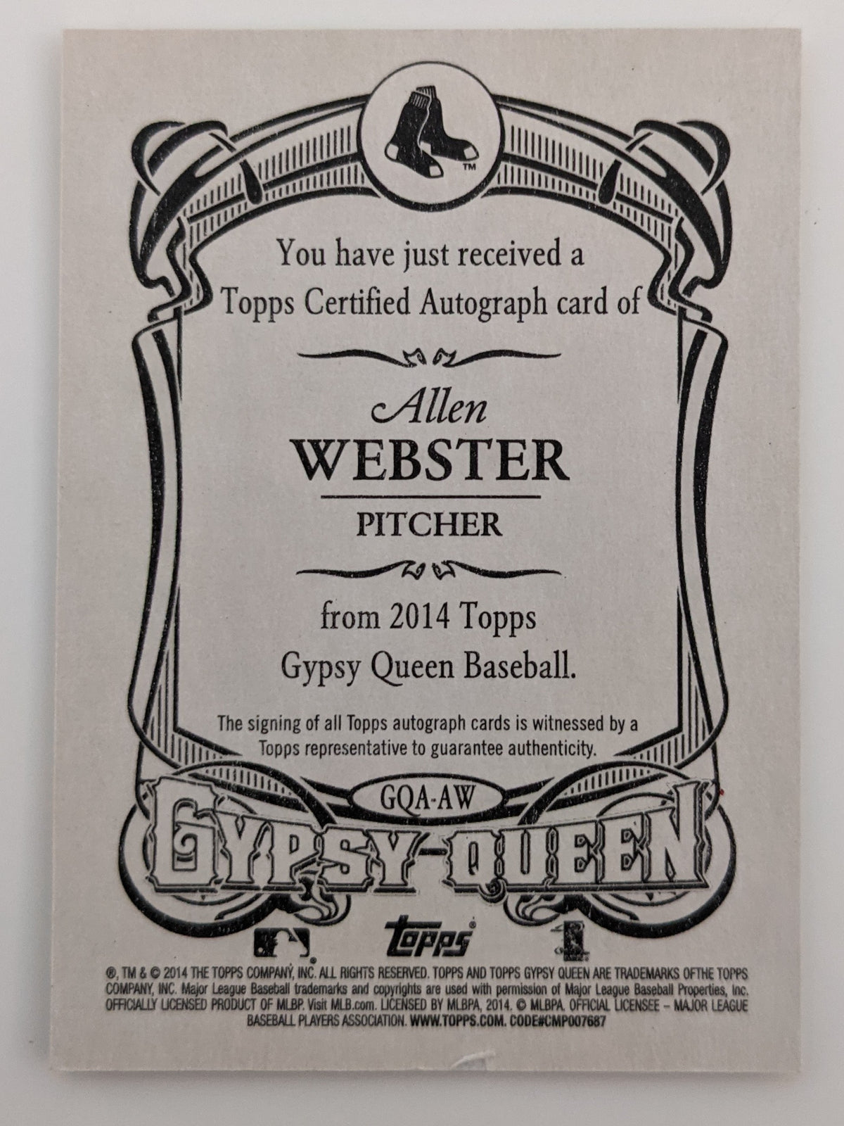 Allen Webster Signed Baseball Trading Card - Topps Gypsy Queen 2014