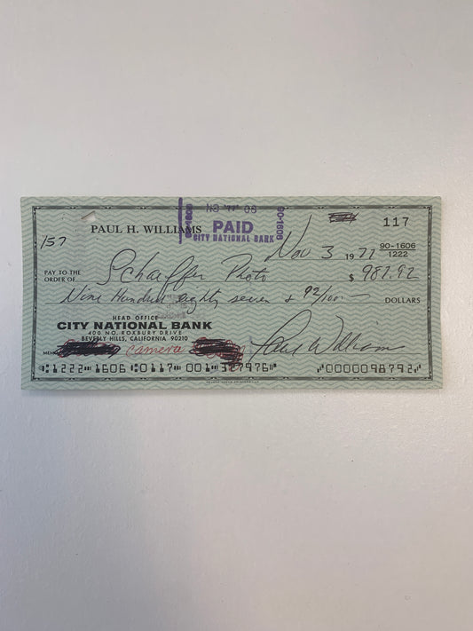 Paul Williams signed check