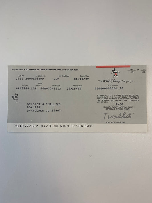 Walt Disney stock dividend check